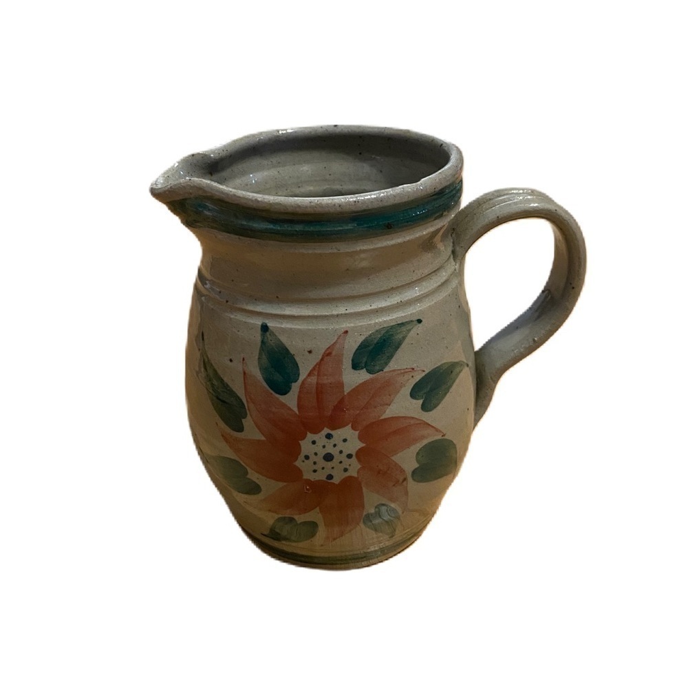 Vintage Westerwald Pottery Salt Glaze Pitcher Hand Thrown Hand Painted Floral
